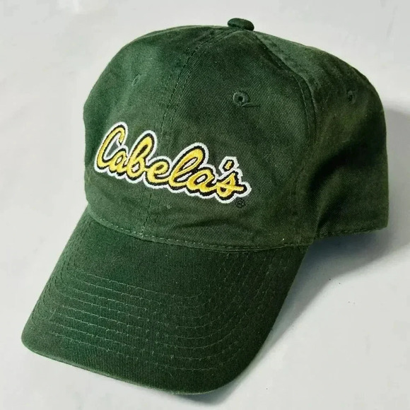 Cabela's Baseball Hat Cap Green with Yellow Logo - One Size Adjustable - Picture 1 of 5